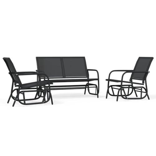 Xinxinxiang 3 Piece Garden Glider Set Outdoor Patio Furniture Black Textilene and Steel