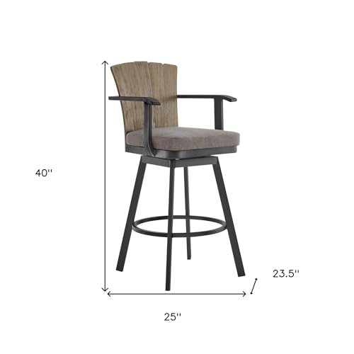 HomeRoots 40" Charcoal Metal Swivel Outdoor Counter Height Bar Chair with Footrest Black