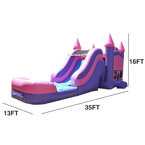 JumpOrange Commercial Inflatable Princess Bounce House Slide Combo with Blower Pink/Purple/Blue
