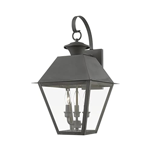 Livex Wentworth 3 Light Outdoor Wall Lantern 22" Tall Charcoal Finish Black