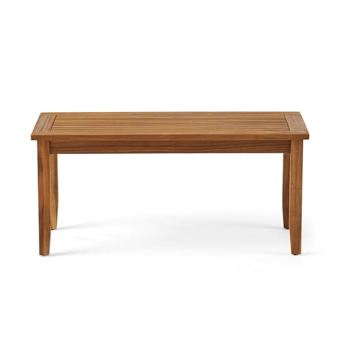 Benzara Outdoor Loveseat and Coffee Table Set Teak Brown and Blue