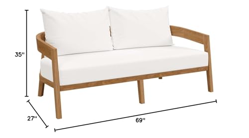Modway Brisbane Modern Teak Wood Fabric Patio Loveseat Natural White