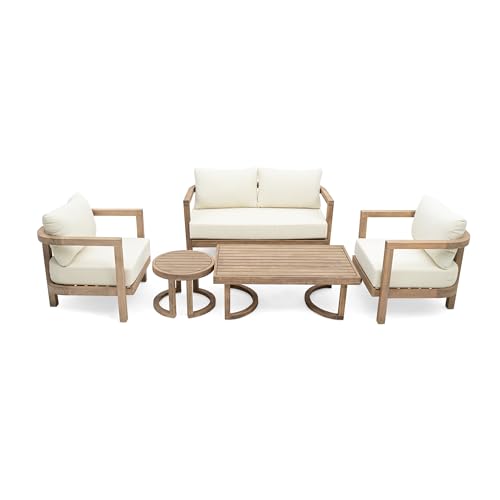Merax 5-Piece Outdoor Acacia Wood Patio Furniture Set Beige