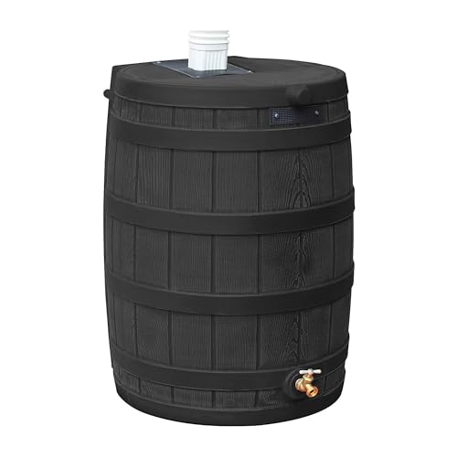 Good Ideas Rain Wizard 40 Gallon Plastic Rain Water Collection Barrel Drum with Brass Spigot Black