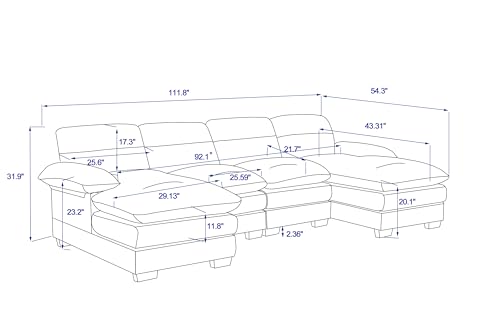 Klwenas Maec 111" U Shape Modular Sectional Sofa Grey