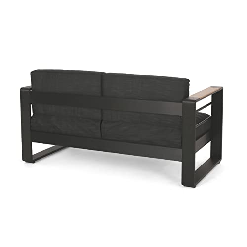 Christopher Knight Home Giovanna Outdoor Loveseat Dark Gray Natural Black Anodize