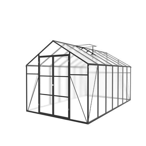 Vigo Huseeo 7.8FT High Polycarbonate Greenhouse with Roof Vent and Wind Protection Black