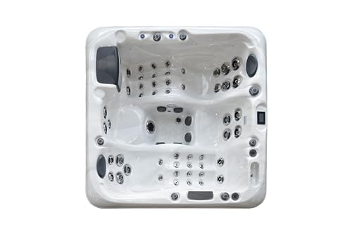 Luxuria Spas Sensation 4-Person 73-Jet Hot Tub with Double Lounge and Touch Screen Silver Marble/Mocha