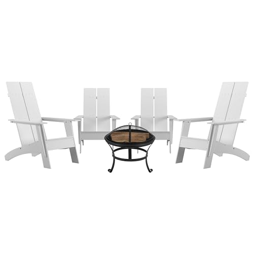 Flash Furniture Set of 4 Sawyer Modern Adirondack Chairs White