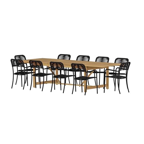 Amazonia Double Extendable Rectangular Carolina Patio Dining Set 11-Piece Light Teak Finish
