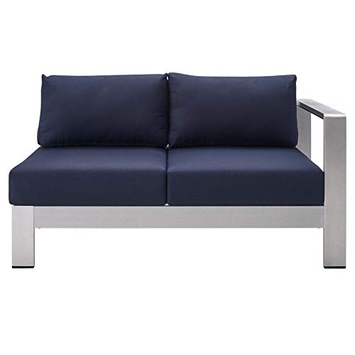 Modway Shore 7 Piece Outdoor Patio Aluminum Sectional Sofa Set Blue