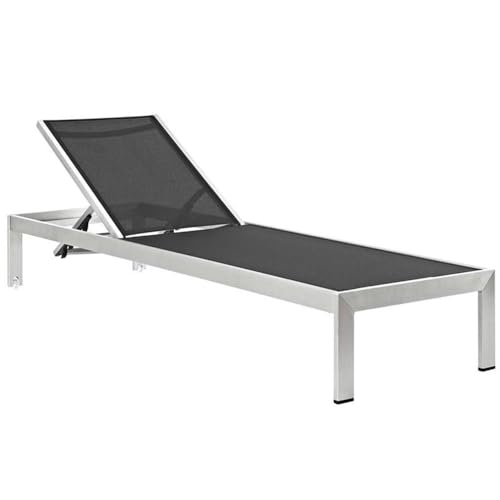 Modway Shore Aluminum Outdoor Patio Chaise Lounge Chairs with Cushions Silver Navy