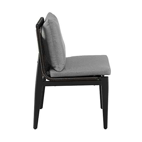 Armen Living Cayman Outdoor Patio Dining Chairs Set of 2 Aluminum with Dark Grey Cushions