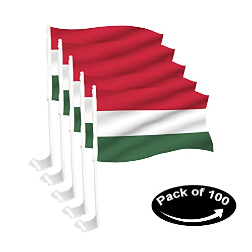 BANNER BUZZ MAKE IT VISIBLE Hungary Car Flag Window Clip 18” x 12” Double Side Printing Pack of 100 White