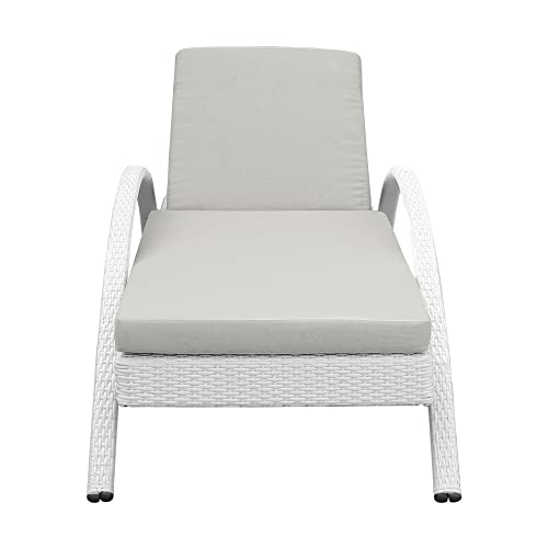 Armen Living Aloha Outdoor Patio Chaise Lounge Chair White Aluminum and Wicker with Gray Cushion