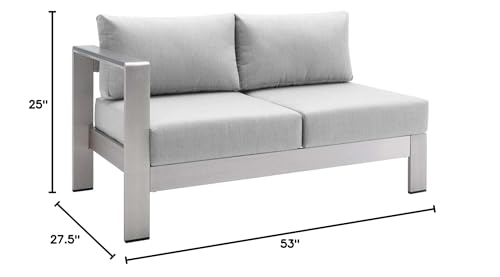 Modway Shore Sunbrella® Fabric Aluminum Outdoor Patio Left-Arm Loveseat Silver Gray