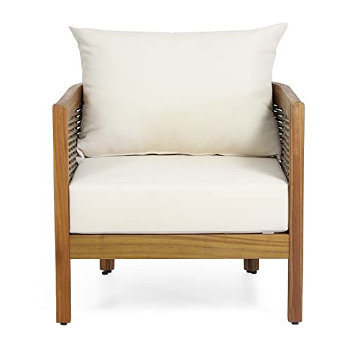 Christopher Knight Home Burchett Outdoor 4pc Chat Set Acacia Wood Wicker Teak Finish Mixed Brown Beige