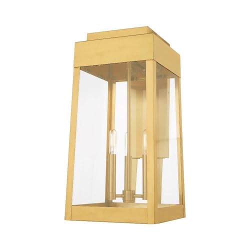 Livex Outdoor Wall Lantern 20" Three Light Satin Brass