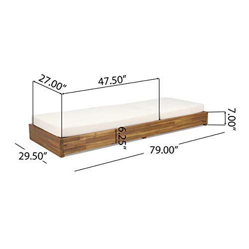 Christopher Knight Home Abraham Outdoor Acacia Wood Chaise Lounge Set of 2 Teak Finish + Cream