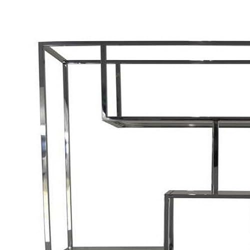 Benzara Adena 76 Inch Tall Plant Stand Geometric Style Metal Shelves Silver