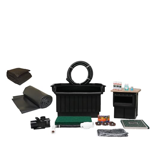 HALF OFF PONDS Pondbuilder Elite PRO 10000 Mega Pond Kit with 30x50 Foot EPDM Liner, 40" Waterfall, 15" Skimmer, Submersible Pump Black