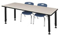Regency Kee Height Adjustable Classroom Table Set with Two 12" Andy Chairs, 60" x 30", Maple/Navy