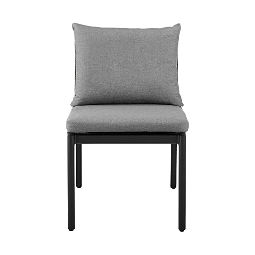 Armen Living Cayman Outdoor Patio Dining Chairs Set of 2 Aluminum with Dark Grey Cushions