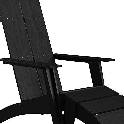 Taylor & Logan Brady Dual Slat Back Poly Resin Adirondack Chairs with Foot Rests Black