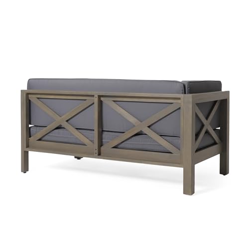 Benzara Juna Outdoor Corner Bench Set of 2, 58 Inch Modular Grey Acacia Wood