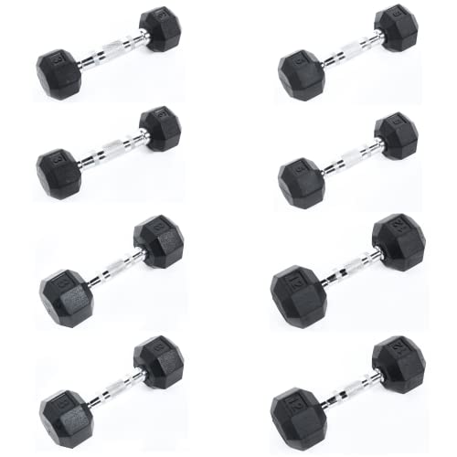Ader Rubber Dumbbell Set 2-65Lbs (Total 540 Lbs) 11 Pairs with Rack & Mat White