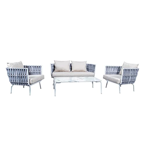 LeisureMod Spencer Loveseat with Cushions Light Grey