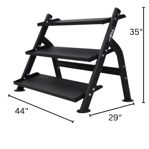 TKO 3-Tier Dumbbell & Kettlebell Rack | Home Gym Organizer | Black Stand