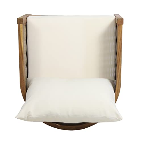 Merax Outdoor Acacia Wood Wicker Club Chair Set of 2 with Cushion Beige