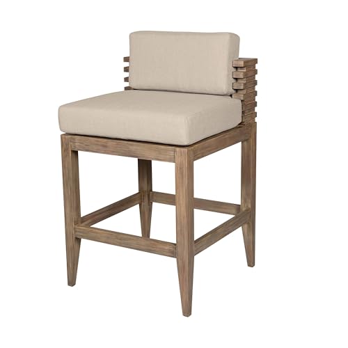 Benzara Hida 30 Inch Outdoor Patio Barstool Chair with Olefin Cushions Brown and Taupe