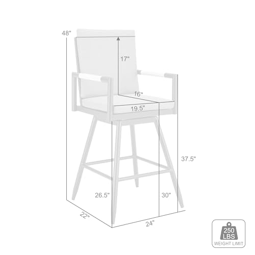 Armen Living Crown Outdoor Patio Swivel Bar Stool Black Aluminum with Wood Accent Dark Gray