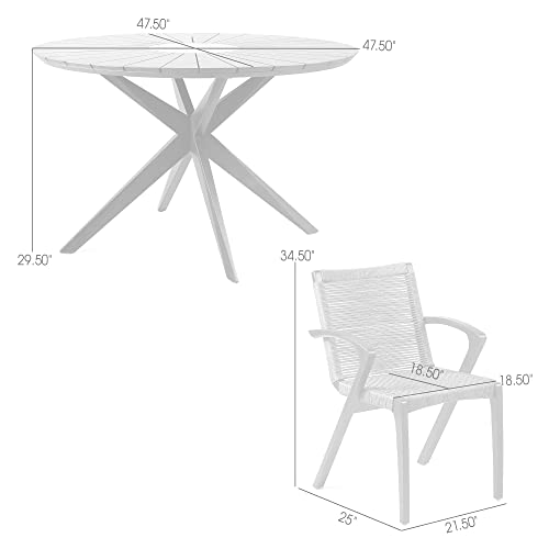 Armen Living Sachi and Nabila Outdoor 5 Piece Dining Set Light Eucalyptus and Concrete