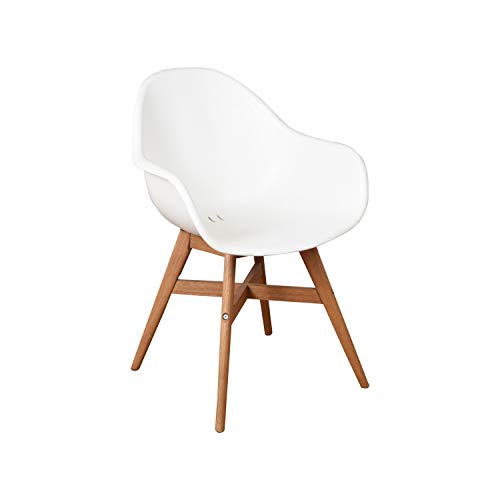 Amazonia Lothian 7-Piece Oval Patio Dining Set Durable Teak Wood Extendable White Chairs
