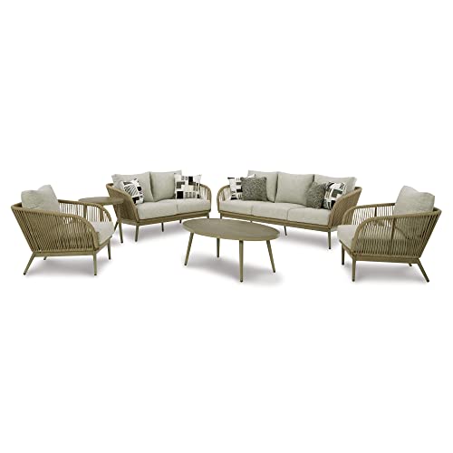 Signature Design by Ashley Swiss Valley Bohemian Outdoor Loveseat with Cushion Light Brown
