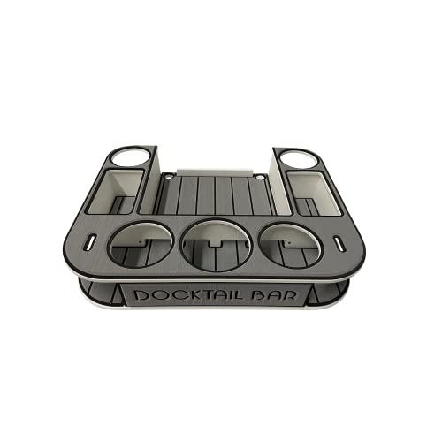 Docktail Butler Boat Table Caddy Organizer with Rod Holder Mount Storm Gray over Black
