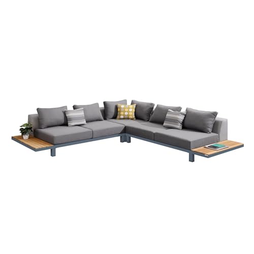 Armen Living Polo Outdoor Set Dark Grey Grey Powder Coat Finish