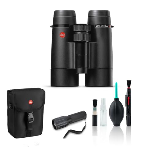 Leica 7x42 Ultravid HD-Plus Waterproof Binoculars Bundle with Cleaning Kit and Flashlight