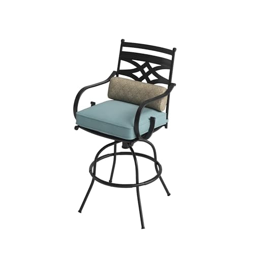 Hanover Montclair All-Weather 5-Piece Outdoor Dining Set with Cushioned Swivel Chairs and Stamped-Top Table Blue
