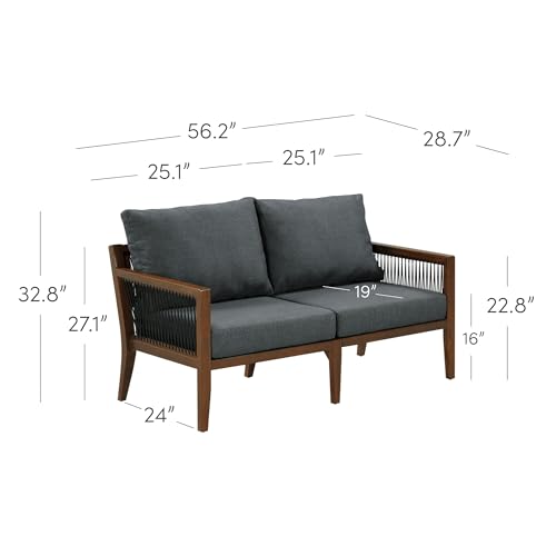 Nathan James Freya Bohemian Wood Loveseat Dark Acacia Wood/Dark Gray Cushion
