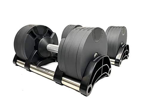 Bolt Fitness Supply NUOBELL Adjustable Dumbbell Pair Black Silver | 5-50LB, Multiple Weight Levels, One-Hand | Strength Training Equipment