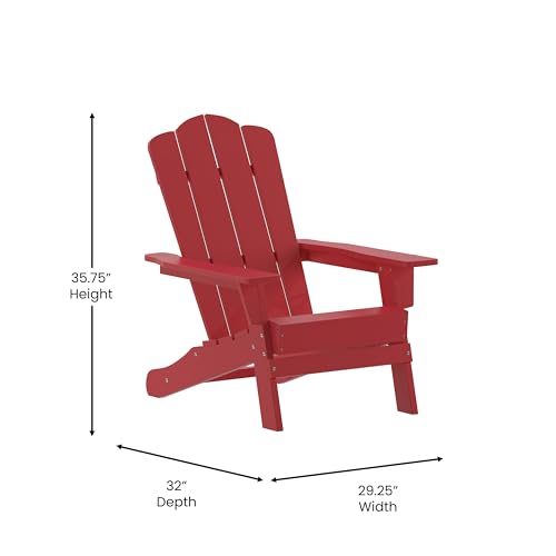 Merrick Lane Nassau Adirondack Chairs Set of 4 Weather Resistant Poly Resin Red