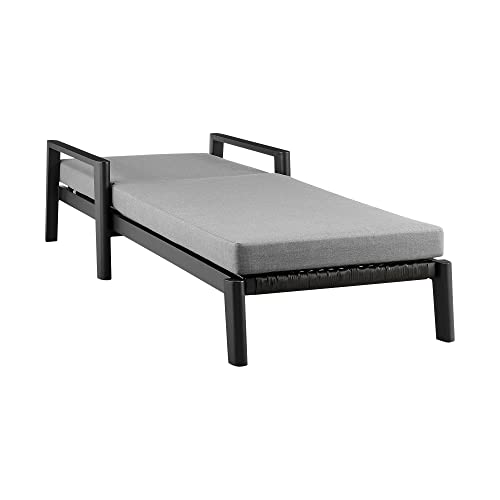Armen Living Grand Modern Adjustable Metal and Wicker Outdoor Patio Chaise Lounge Chair Black