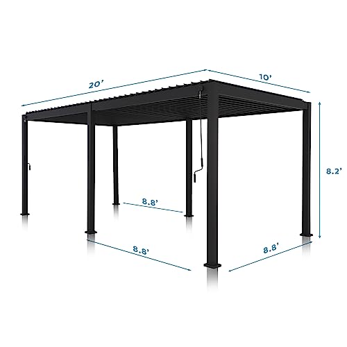 MIRADOR 111DA Louvered Pergola 10Ft x 20Ft Adjustable Roof Charcoal