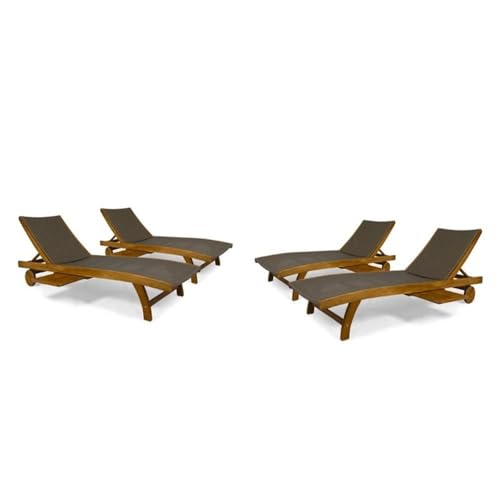Afuera Living Outdoor Wicker and Wood Chaise Lounge Set of 4 Brown