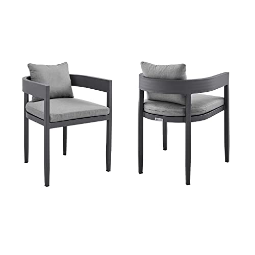 Armen Living Menorca Outdoor Patio Dining Chairs Set of 2 Dark Grey