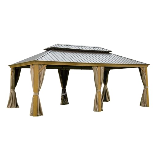 MATONELL 14x20FT Hardtop Gazebo Permanent Metal with Aluminum Frame Brown